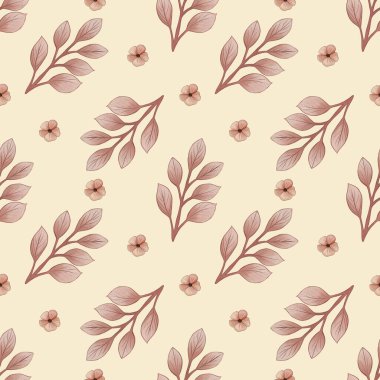 Kusursuz Desenli Şirin Pembe Yapraklar Pastel Sarı Arkaplanda Çiçek Küçük Tasarımı