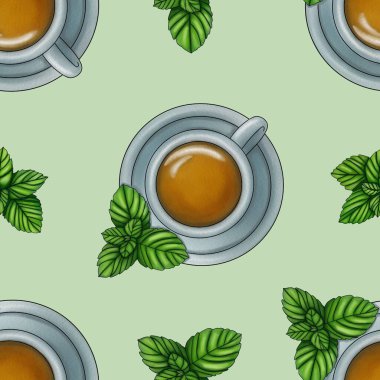 Pastel Yeşil Arkaplanda Nane Şekeri Büyük Tasarımlı Kusursuz Nane Çayı
