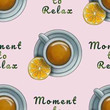 Pastel Pembe Arkaplanda Limonlu Büyük Tasarım ile Çayı Gevşetmek İçin Kusursuz Desen Anı