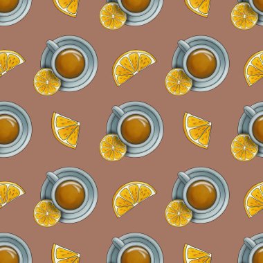 Limonlu ve dilimlenmiş limonlu kusursuz desenli çay Mocha Mousse 'un Küçük Tasarımı