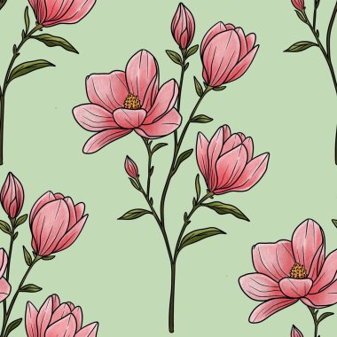 Kusursuz Şablon Botanik Manolya Şubesi Pastel Yeşil Arkaplan Büyük Tasarım