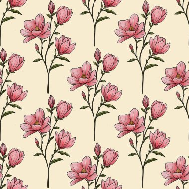 Kusursuz Şablon Botanik Manolya Şubesi Pastel Sarı Arkaplan Üzerine Küçük Tasarım