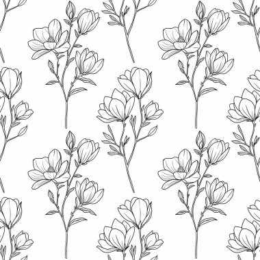 Kusursuz Şablon Botanik Manolya Ana Hattı Beyaz Arkaplanda Küçük Tasarım
