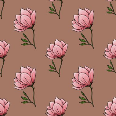 Kusursuz Şablon Botanik Manolya Mocha Mousse Arkaplanı Üzerinde Küçük Tasarım