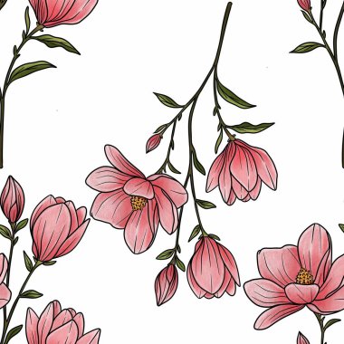 Kusursuz Desenli Manolya Dalı Beyaz Arkaplanda Büyük Tasarım