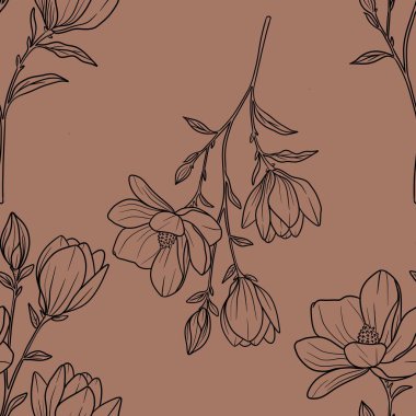 Kusursuz desenli narin ana hatları Magnolia şubesi Mocha Mousse 'un Büyük Tasarımı