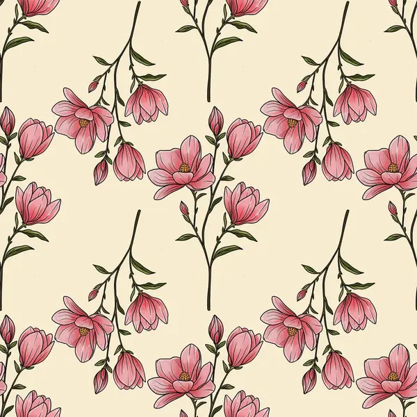 Kusursuz Desenli Manolya Dalları Pastel Sarı Arkaplan Üzerine Küçük Tasarım