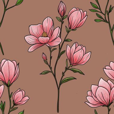 Kusursuz Desenli Manolya Dalı Mocha Mousse Arkaplanı Büyük Tasarım