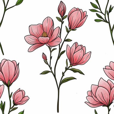 Kusursuz Desenli Manolya Dalı Beyaz Arkaplanda Büyük Tasarım