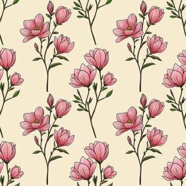 Kusursuz Desenli Manolya Dalı Pastel Sarı Arkaplan Üzerine Küçük Tasarım