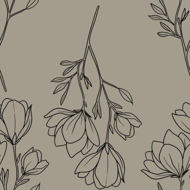 Kusursuz Desenli Manolya Özeti Pastel Gri Arkaplanda Büyük Tasarım