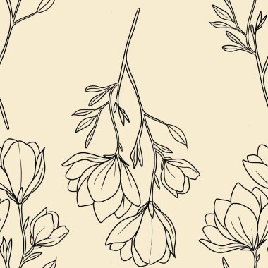 Kusursuz Desenli Manolya Özet Şubesi Pastel Sarı Arkaplan Büyük Tasarımı