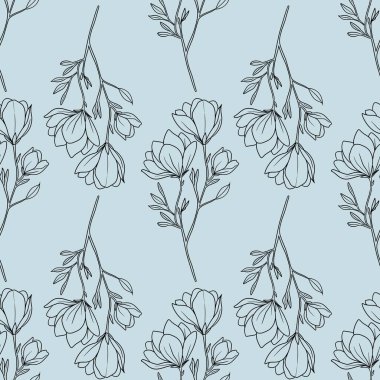 Kusursuz Desenli Manolya Özeti Pastel Mavi Arkaplan Üzerine Küçük Tasarım