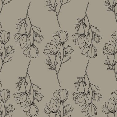 Kusursuz Desenli Manolya Özeti Pastel Gri Arkaplan Üzerine Küçük Tasarım