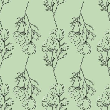 Kusursuz Desenli Manolya Özeti Pastel Yeşil Arkaplanda Küçük Tasarım