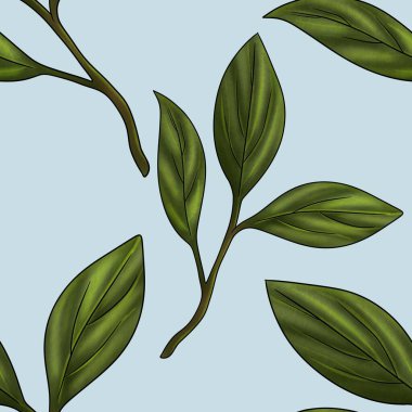 Kusursuz Desensiz Yeşil Manolya Pastel Mavi Arkaplanda Büyük Tasarım Bırakıyor