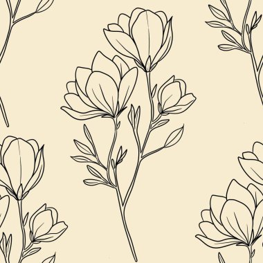 Kusursuz desenli Manolya Çiçeği Özet Şubesi Pastel Sarı Arkaplan Büyük Tasarımı