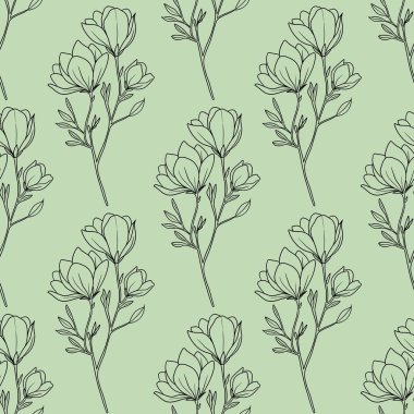 Kusursuz Desensiz Manolya Çiçeği Özeti Pastel Yeşil Arkaplan Üzerine Küçük Tasarım