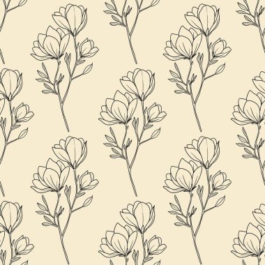 Kusursuz Desensiz Manolya Çiçeği Özet: Pastel Sarı Arkaplan Üzerine Küçük Tasarım