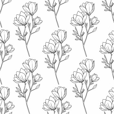 Kusursuz Desensiz Manolya Çiçeği Ana Hattı Beyaz Arkaplanda Küçük Tasarım