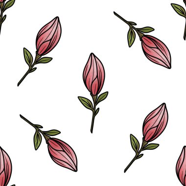 Kusursuz desenli Manolya Bud Beyaz Arkaplanda Büyük Tasarım