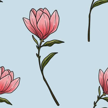 Kusursuz Desensiz Manolya Pastel Mavi Arkaplanda Büyük Tasarım Bırakıyor