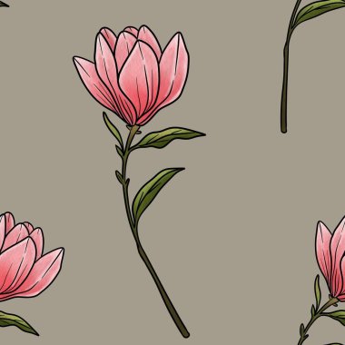 Kusursuz Desensiz Manolya Pastel Gri Arkaplanda Büyük Tasarım Bırakıyor