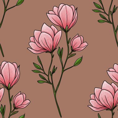 Kusursuz desenli Magnolia Çiçek Şubesi Mocha Mousse Arkaplanı Büyük Tasarım