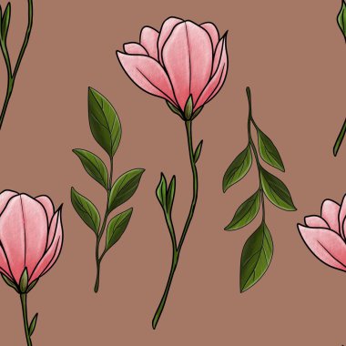 Mocha Mousse Arkaplanında Küçük Tasarım Yapraklı Kusursuz Manolya Çiçeği