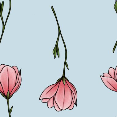 Kusursuz Manolya Hattı Pastel Mavi Arkaplanda Büyük Tasarım