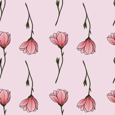 Kusursuz Desensiz Manolya Çizgisi Pastel Pembe Arkaplan Üzerinde Küçük Tasarım