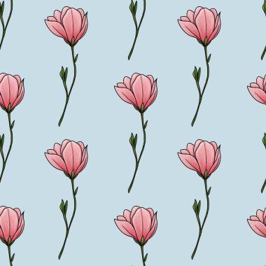 Pastel Mavi Arkaplanda Kusursuz Desenli Manolya Küçük Tasarımı