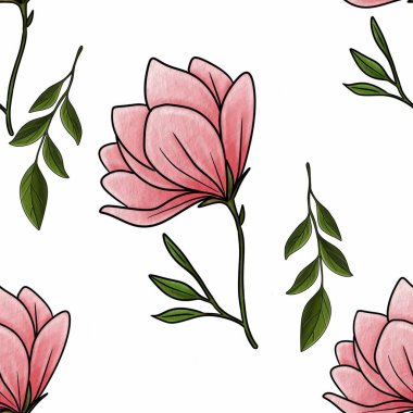 Kusursuz Desensiz Mıknatıs Çiçeği ve Beyaz Arkaplanda Büyük Tasarım