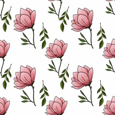 Kusursuz Desensiz Mıknatıs Çiçeği ve Beyaz Arkaplanda Küçük Tasarım