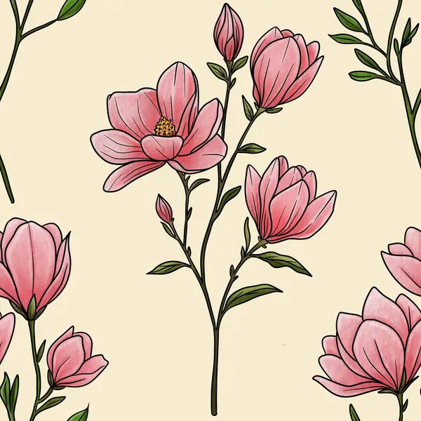 Kusursuz Desenli Manolya Dalı Pastel Sarı Arkaplan Büyük Tasarım