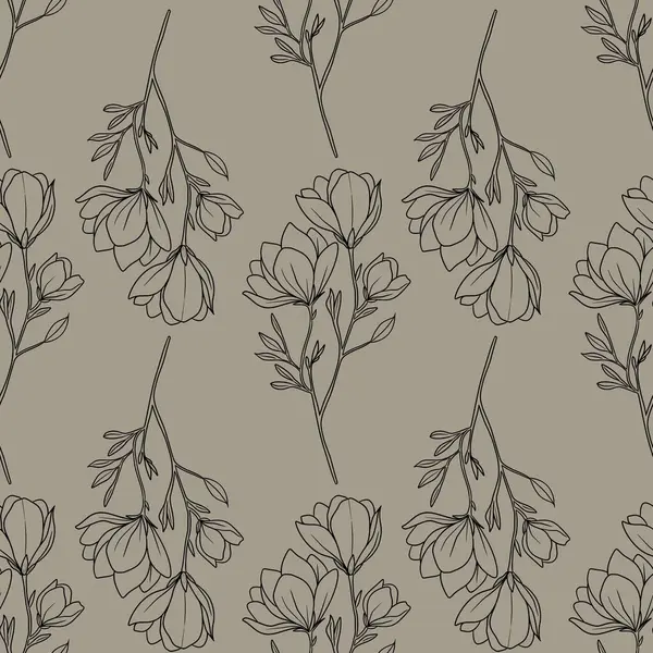 Kusursuz Desenli Manolya Özeti Pastel Gri Arkaplan Üzerine Küçük Tasarım