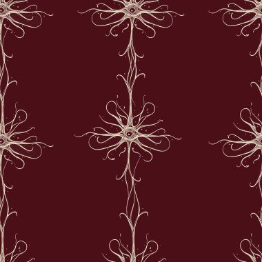 Kiraz kırmızısı bir arka planda zarif nöronlardan esinlenilmiş kusursuz desen