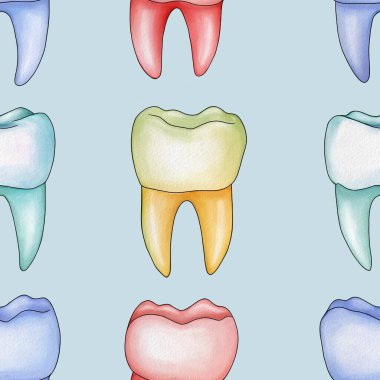 Kusursuz Desenli Renkli Diş Pastel Mavi Arkaplanda Büyük Tasarım