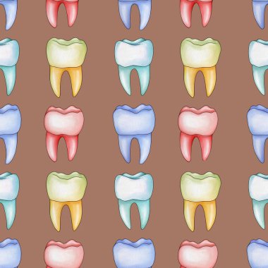 Kusursuz Desenli Renkli Diş Mocha Mousse Arkaplanı Üzerinde Küçük Tasarım