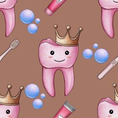 Kusursuz desenli Pembe Kawaii taçlı diş fırçası ve diş macunu Mocha Mousse 'un Büyük Tasarımı