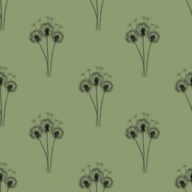 Kusursuz Desenli Karahindiba Pastel Yeşil Arkaplanda Çiçek Küçük Tasarım