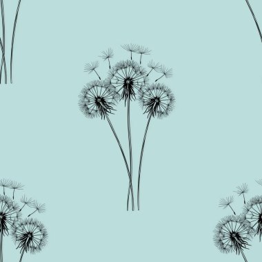 Kusursuz Şablon Karahindiba Çiçek Pastel Mavi Arkaplanda Büyük Tasarım