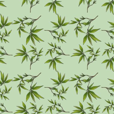 Kusursuz Desen Pastel Yeşil Arkaplanda Bambu Küçük Tasarımı Bırakıyor