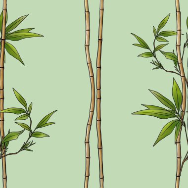 Kusursuz Desenli Minimum Bambu Şubesi Pastel Yeşil Arkaplan Üzerinde Küçük Tasarım