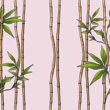 Yeşil Yapraklı Uzun Bambu Sapları Kusursuz Şekilde Büyük Tasarım Pastel Pembe Arkaplanda