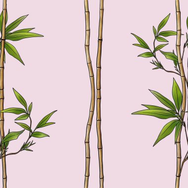 Kusursuz Desenli Minimum Bambu Şubesi Pastel Pembe Arkaplan Üzerinde Küçük Tasarım