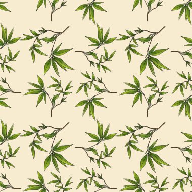 Kusursuz Desen Pastel Sarı Arkaplanda Bambu Küçük Tasarımı Bırakıyor