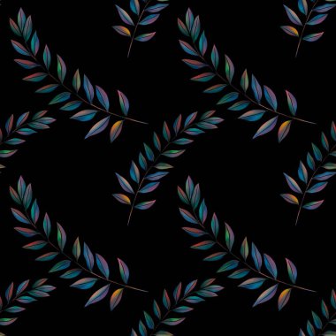 Siyah Arkaplanda Zarif Tropikal Flora Kusursuz Desen