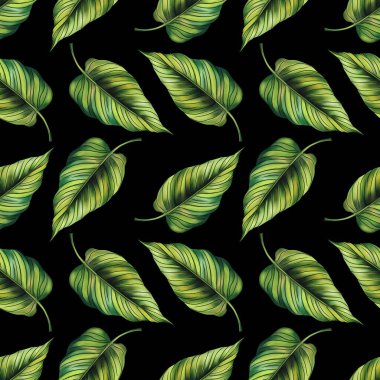 Orman Yaprakları Siyah Arkaplanda Kusursuz Kalıp