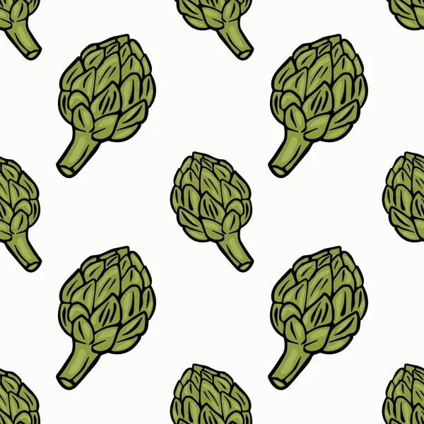 Beyaz arka planda, vektör el çizimi yeşil enginarlar, oyuncu ve stil temalı bir sebze.